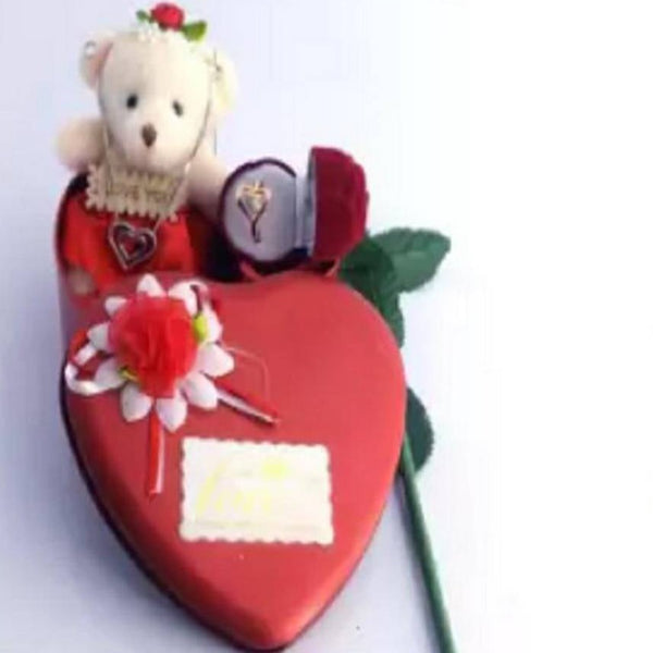 special gift for girls - teddy bear with jewellery box,and red rose with ring