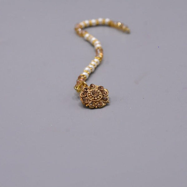 Ladies Indian Style Nose Nath Pearl Stone Line Chain