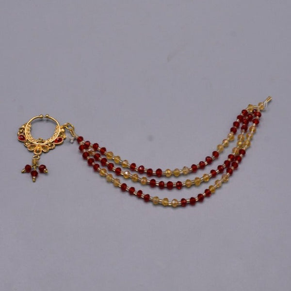 Nath with chain simple indian style Bridal Nosering Red