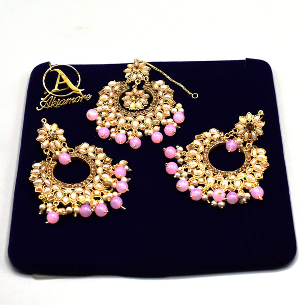 stylish Gold Jhumki Earrings With Traditional Tikka Bindi Fashion Tikka Matha Patti Headband Bindiya Hijab for Girls And Women