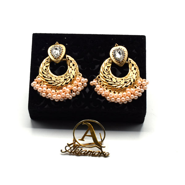 New Gold Handmade White Beads Thailand Lotus Flower Indian Jhumki Jhumka Nepal Earrings Party Jewelry