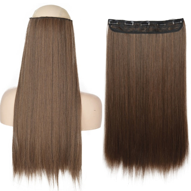 Synthetic Long Straight Hairstyles Synthetic 5 Clip In Hair Extension Heat Resistant Hairpieces Brown Black Piece For Women