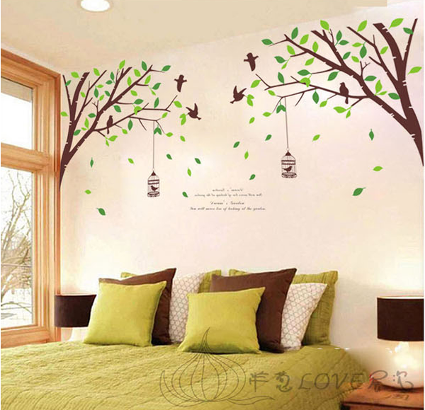 AY205ab  two-sided bird cage green leaves trees of TV background wall stickers room living room sofa bedroom retail