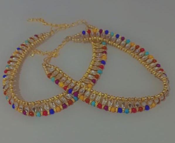 High Quality Antique Color Kundan Payal with pearl plfrmga3h-1