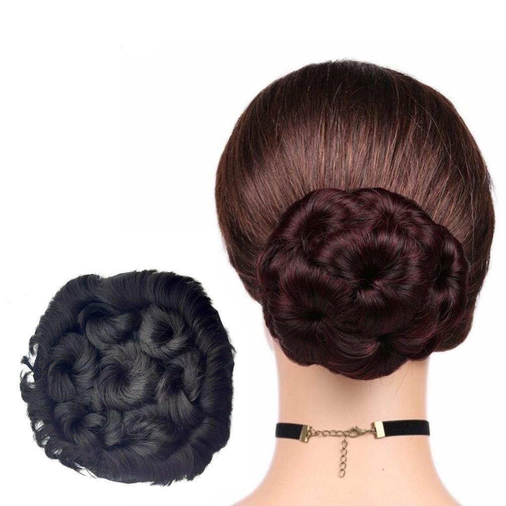 Curly Chignon Hair Clip In Hairpiece 7 Star Extensions Bug/Ash /Black/Flaxen Color Synthetic Chignon For Women  hefrbkd6a-4