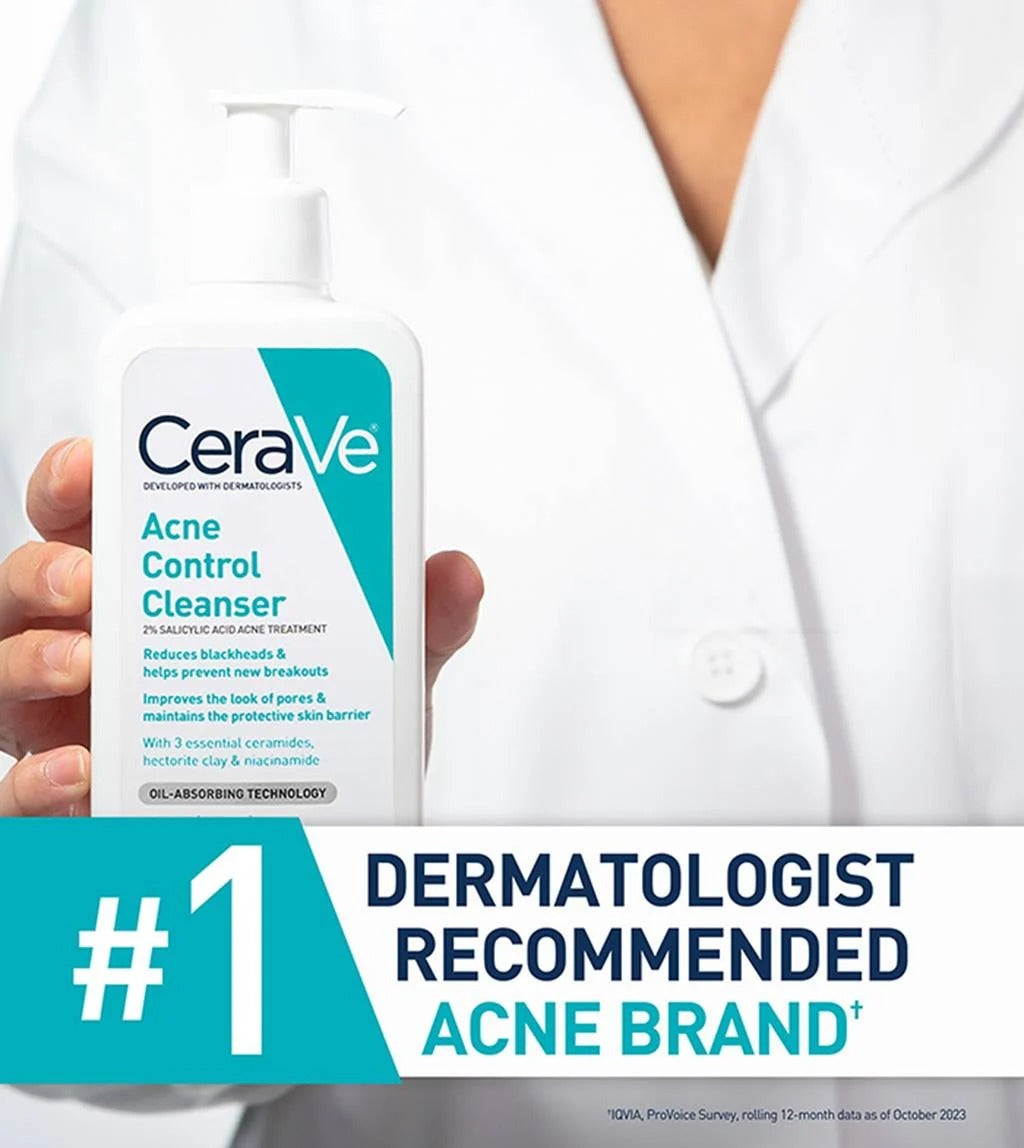 CeraVe Acne Control Cleanser | 2% Salicylic Acid Gel-to-Foam Face Wash for Oily & Acne-Prone Skin – Imported