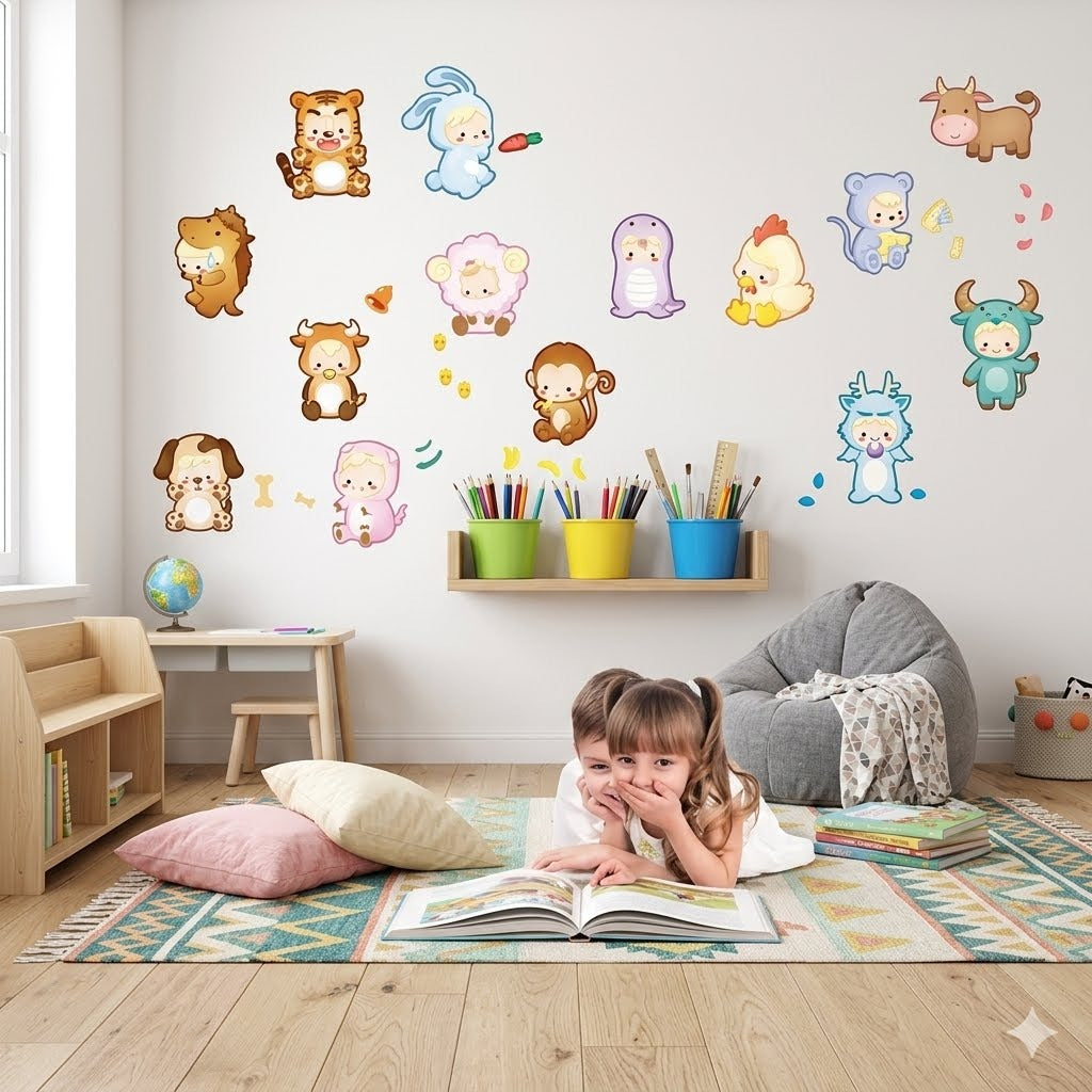 Kawaii Cute Asian Zodiac Animal Sign Sticker Sheet Scrapbooking Kids Diary size 30x45 am828