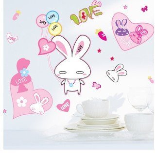 Third Generation Seamless Waterproof Wall Sticker✿ Shangjun - Pink Rabbit Wall Sticker AM837 Laptop Sticker Glass Refrigerator Desk Creative size 20x45 am837