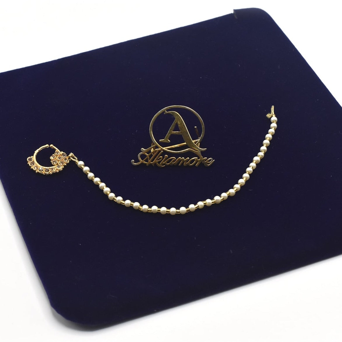 Golden Nose Nath one line With White perals For Women/Girls.