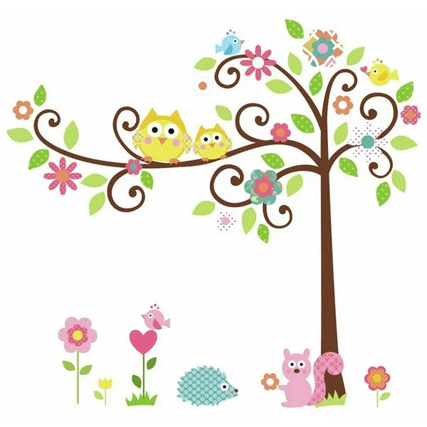 Cute Owl Bird Flower Squirrel Vinyl Mural Art Wall Sticker Decal for kid nursery children Owl Wall Decals
