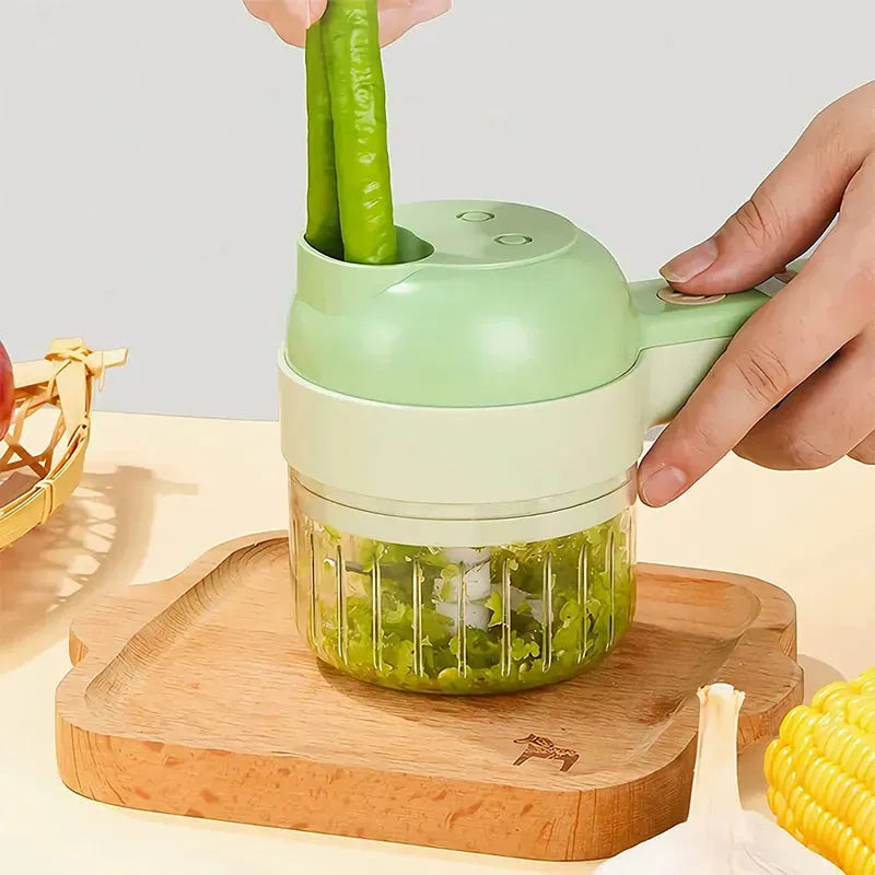 Rechargeable 4 In 1 Electric Vegetable Cutter With Multi-Function Slicer, Chopper, Grinder And Peeler For Fast Kitchen Preparation (Random Color)