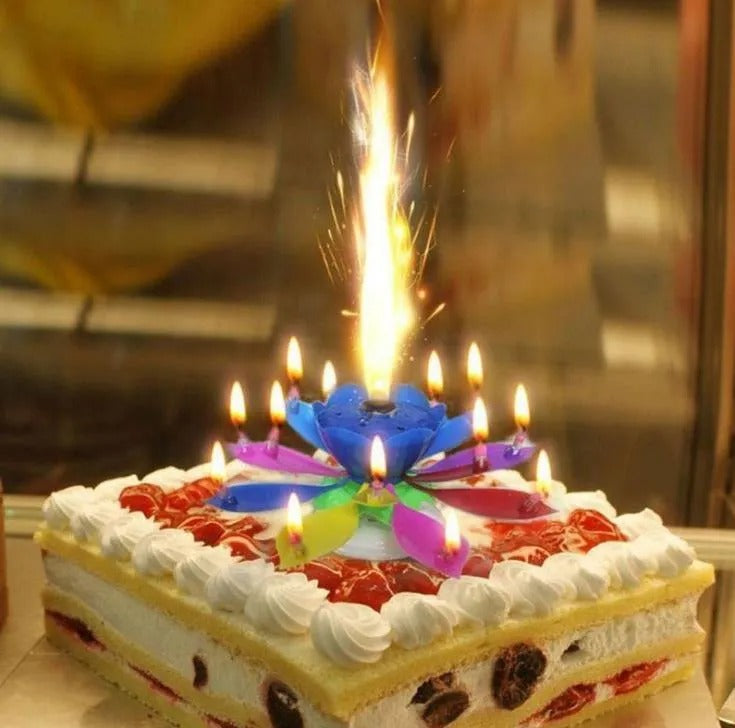 Melody Birthday Candle – Musical Flower Candle With Rotating Petals, Colorful Flames, And Happy Birthday Tune For Party Celebrations (Random Color)