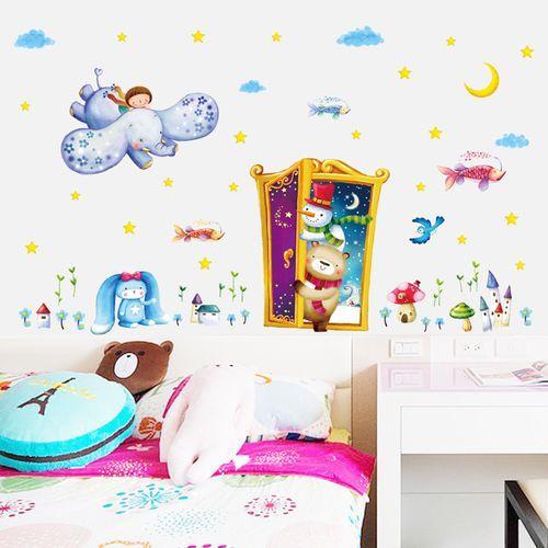 XL8218 magic door wall cartoon animal paradise kindergarten living room background decorative painting self adhesive wallpaper