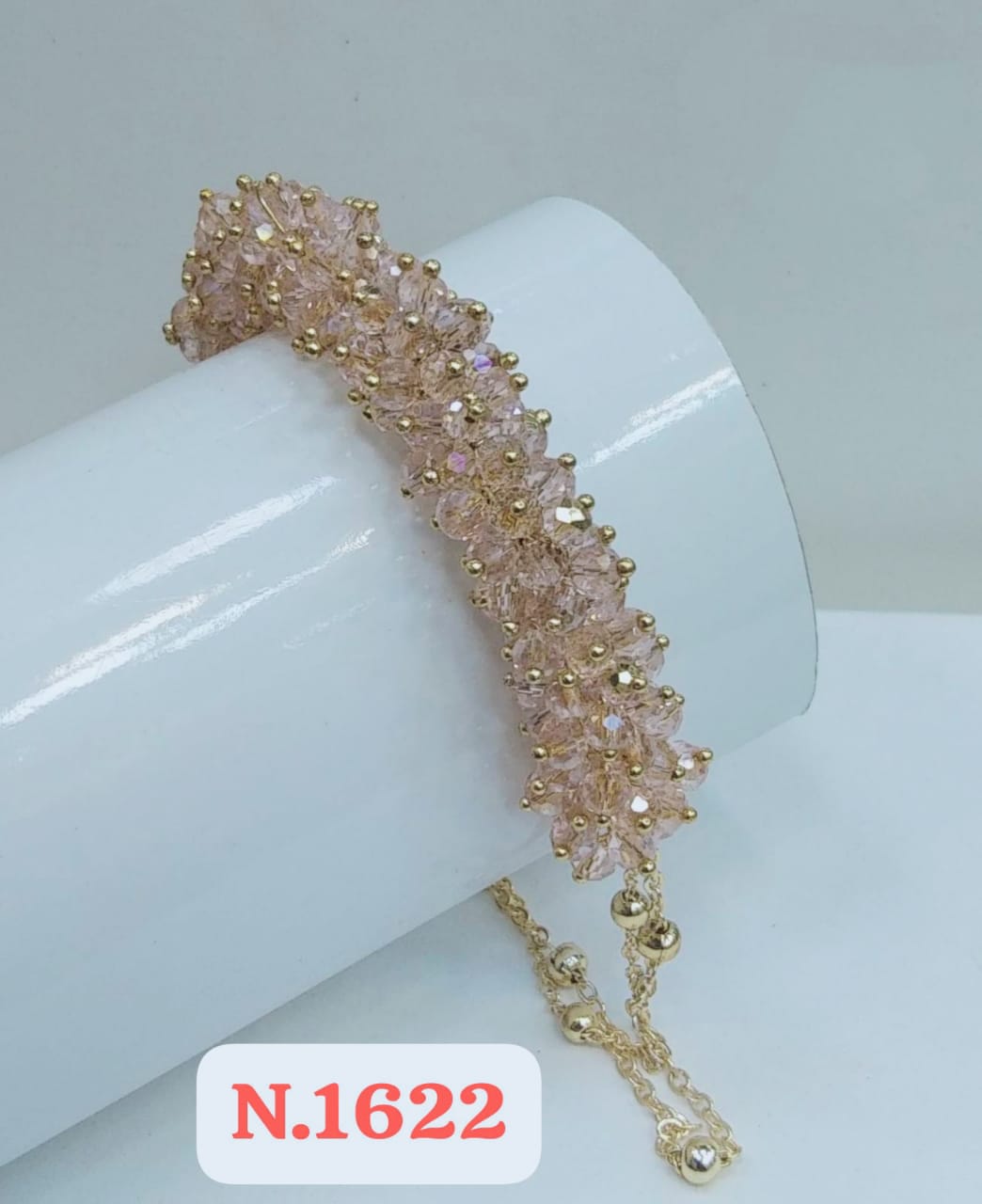 Adjustable New Design Gold Plated Stainless Steel Handcrafted Crystal Beaded StrandBracelet Women's Gifts