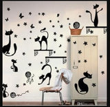Can remove wall stickers TV background cabinet decorative cartoon black cats wall stickers waterproof arts wall mural decals