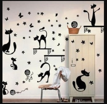 Can remove wall stickers TV background cabinet decorative cartoon black cats wall stickers waterproof arts wall mural decals