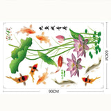feng shui fish carp lotus flowers  Wall decal High quality printed wall sticker with glue on the back of the fish pond and lotus pattern GS9438 Size: 60x90cm