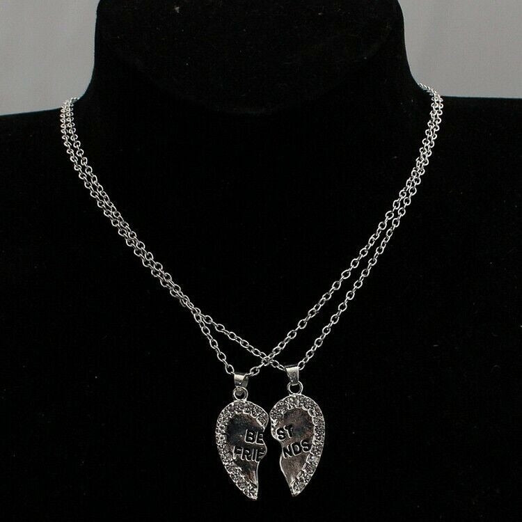 Unisex 2 Pcs Necklace Women Crystal Heart Best Friend Letter Necklace Couple Necklace Men Friendship Jewelry New Z0526