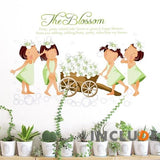 Generic PVC Girls Flower Trolley Pattern Room Wall Sticker Decal Mural size 70x50cm mj7025