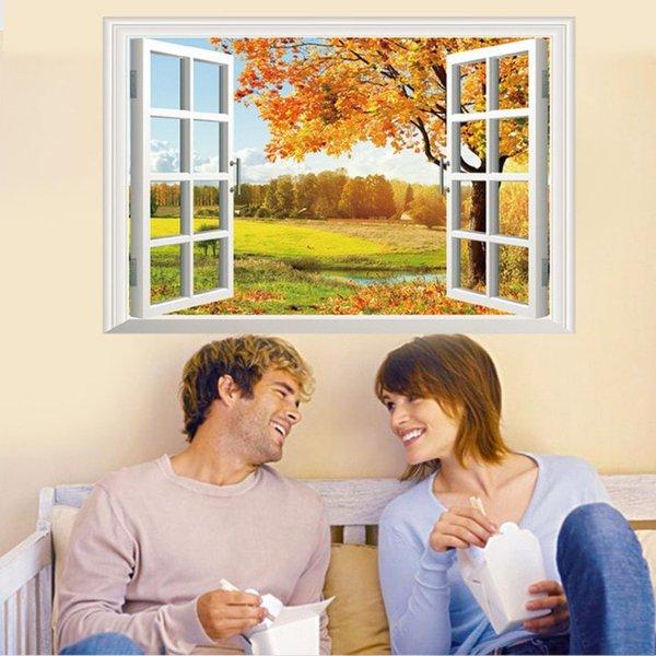 PROMO WALL STICKER STIKER DINDING 60X90 XL8022G AUTUMN VILLAGE WINDOW