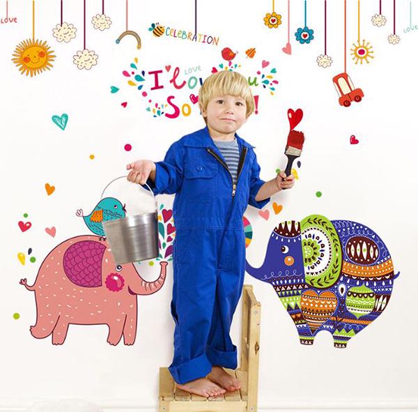 Interior wall sticker Green Life Elephants 82x110 cm (SK9107)