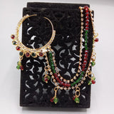 Golden ASIAN BOLLYWOOD Indian Nath Chain Nose Ring Bridal Nath Nose Pins - Nathiya - Nose Nath - Naak Patti Pierced Nosering