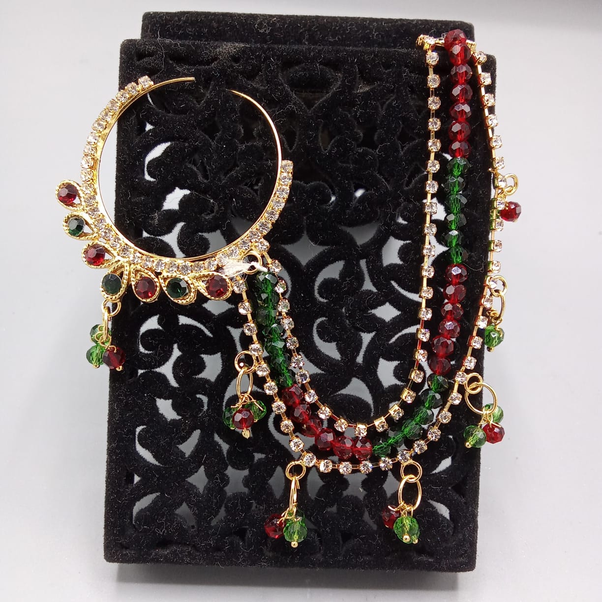 Golden ASIAN BOLLYWOOD Indian Nath Chain Nose Ring Bridal Nath Nose Pins - Nathiya - Nose Nath - Naak Patti Pierced Nosering