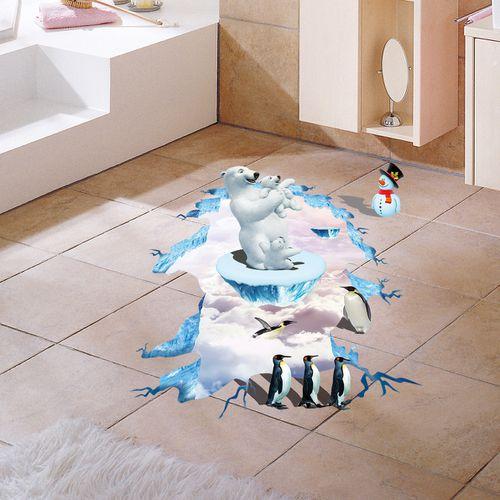 XL8127 creative 3D polar bear Penguin 3D living room bedroom environment decoration sticker can remove wall stickers  size 60x90  xl8127