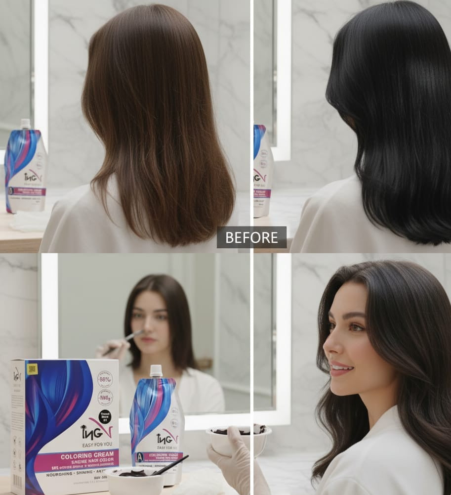 INGV Hair Color Cream 1000ml (500ml + 500ml) – Salon-Quality Hair Dye, Rich Pigment, Long-Lasting Color, Smooth Application & Professional Results dark brown