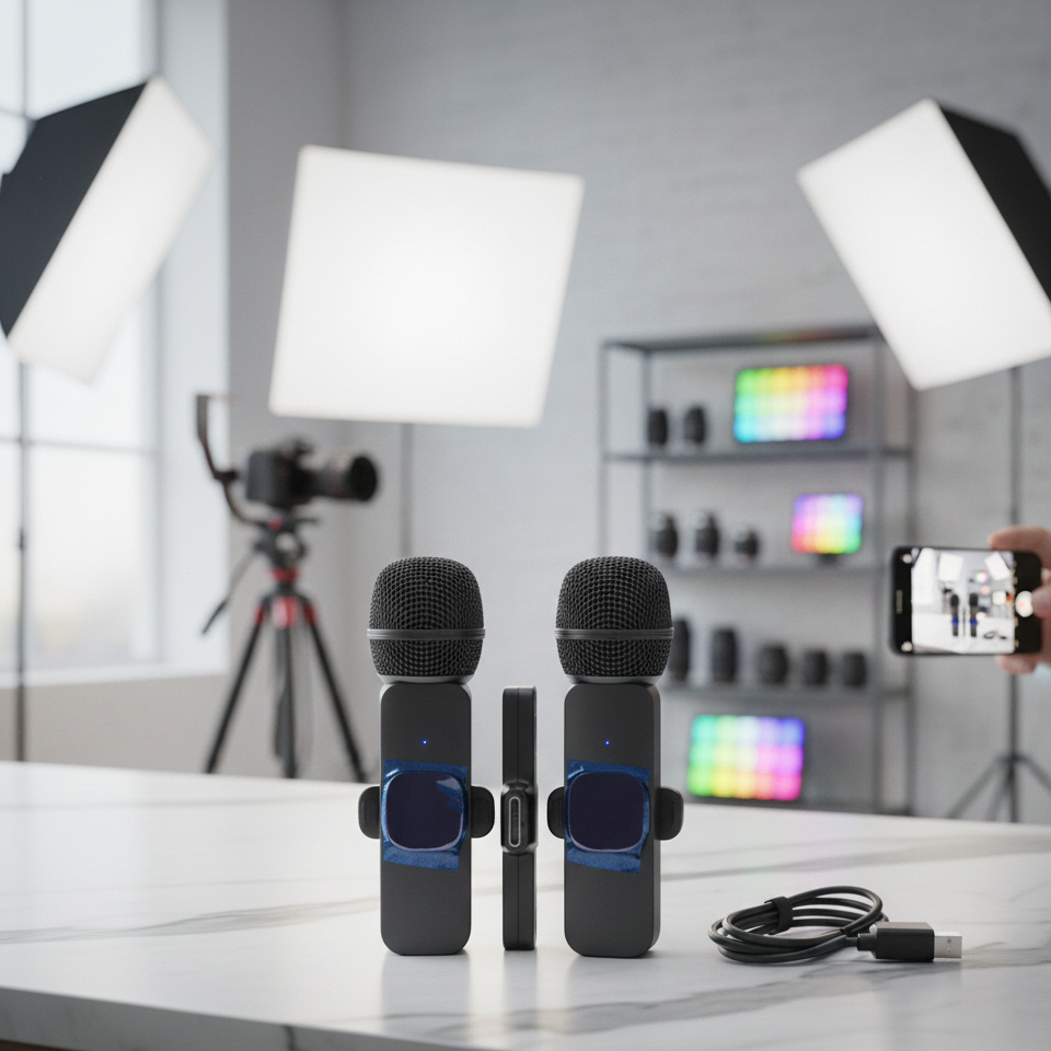 K8 Dual Wireless Lavalier Microphone for iPhone & Android, Plug-and-Play Noise Reduction Mic for Vlogging, YouTube, Live Stream
