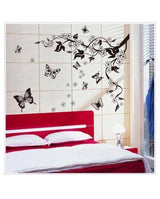 AY9124 Black Butterfly Flower rattan DIY Removable Wall Stickers