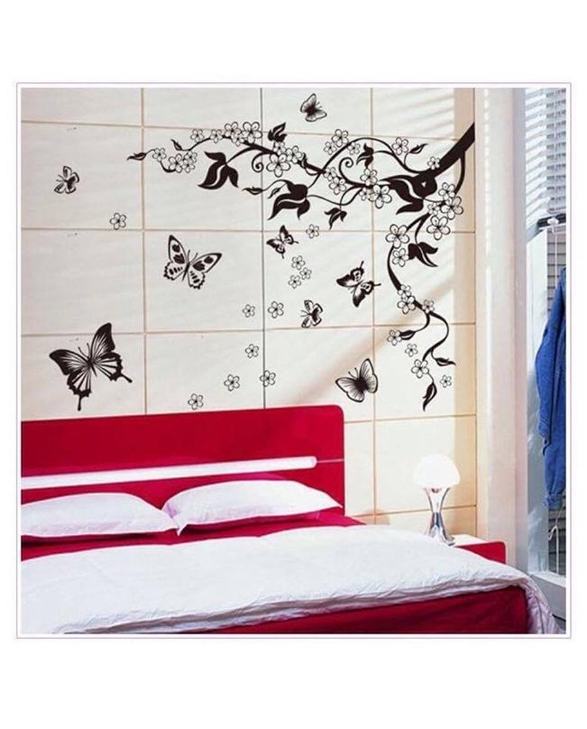 AY9124 Black Butterfly Flower rattan DIY Removable Wall Stickers