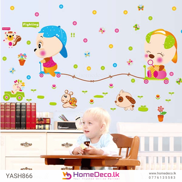 Cute Puppies Kids Wall Sticker | Buy This Cheerful Room Decor size 50x70 xls7100