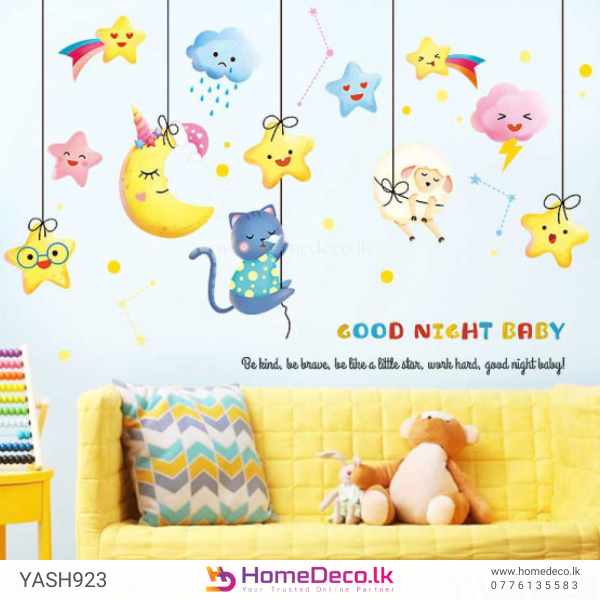 Adorable Kitty With Stars Wall Sticker | Magical Baby Room Decor size 60x90 hm94005