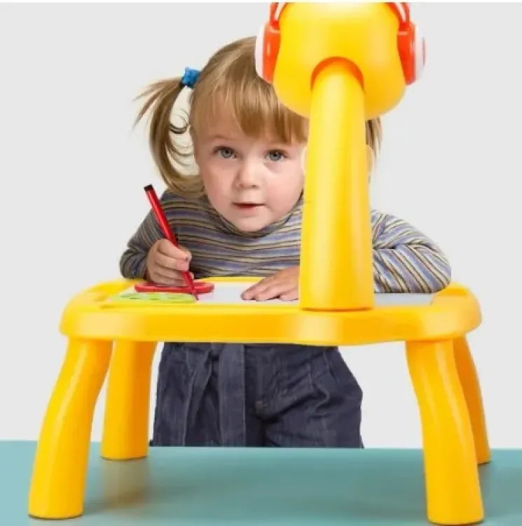 Table with light and with music inside | Mini Art Drawing Board Leds Projector Light Toy Children Kids Painting Table Small Desk (Random Color)