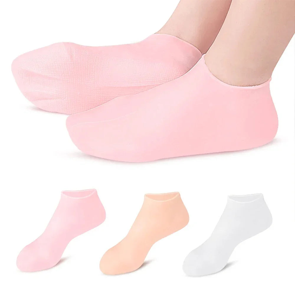 (High Quality) 1Pair Silicone Jelly Socks Gel Moisturizing Socks Foot Care Protector