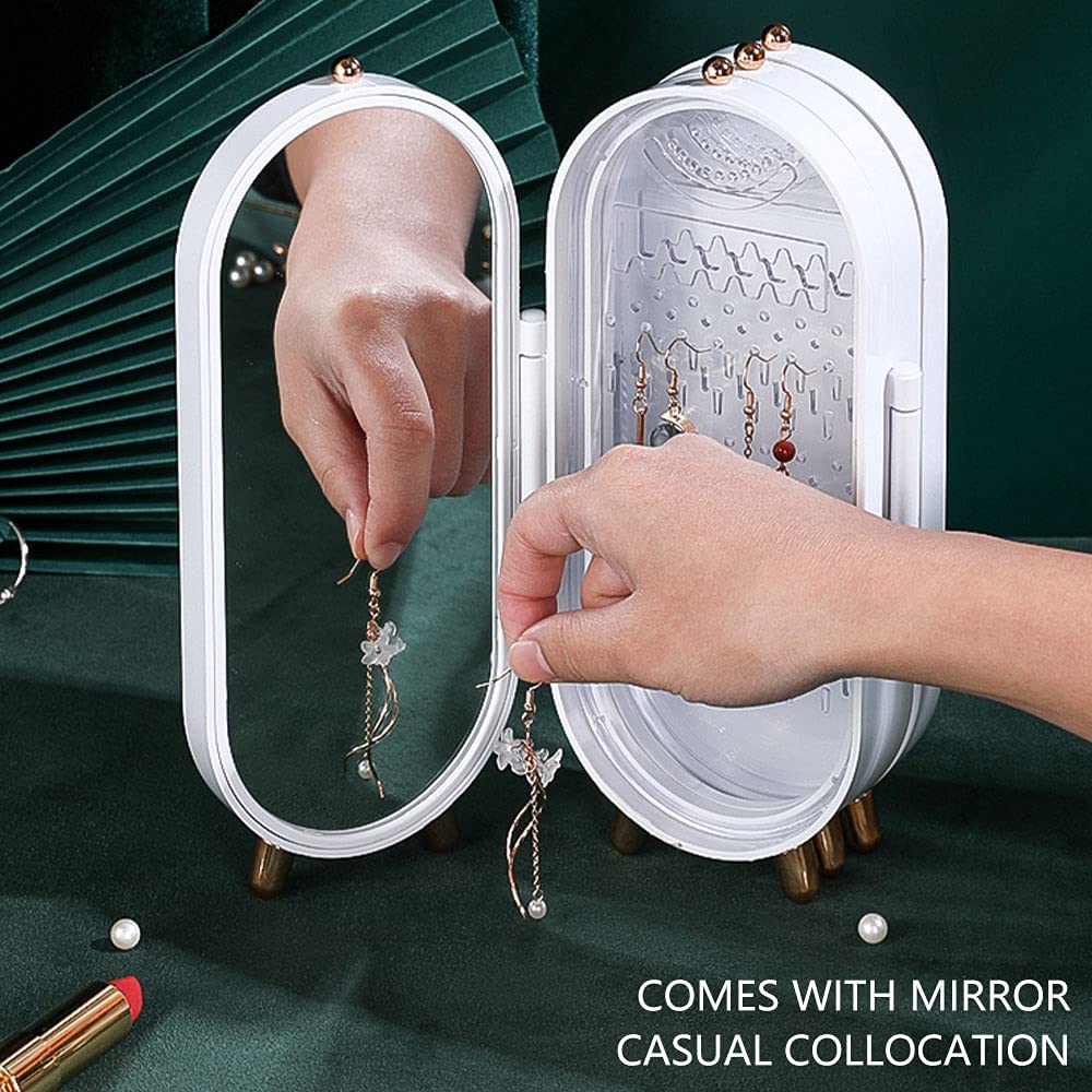 Screen Folding Jewelry Box | Jewelry Cabinet Organizer with Mirror (Random Color)