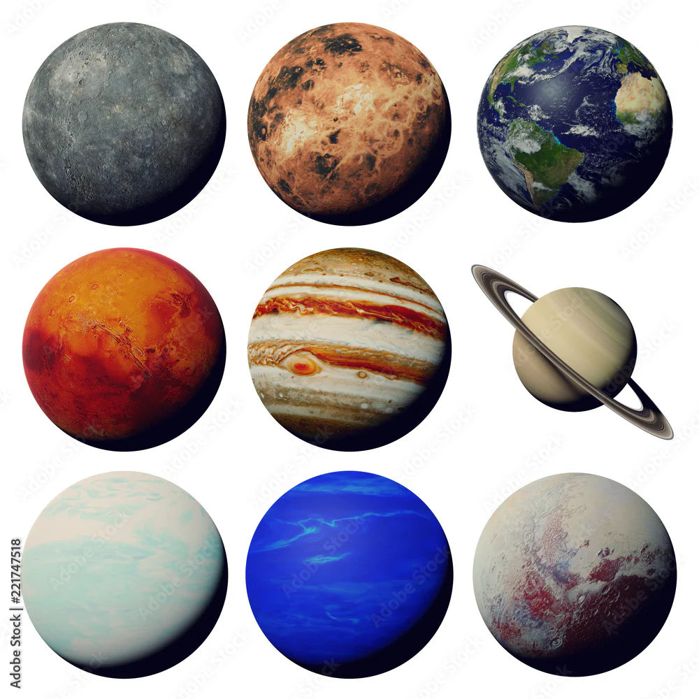 the planets of the solar system isolated on white background (3d space rendering, elements of this image are furnished by NASA) 30x60cm xp8009