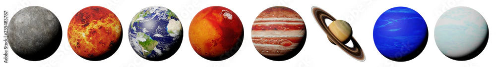 the planets of the solar system isolated on white background (3d space rendering, elements of this image are furnished by NASA) 30x60cm xp8009