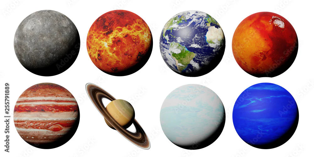 the planets of the solar system isolated on white background (3d space rendering, elements of this image are furnished by NASA) 30x60cm xp8009