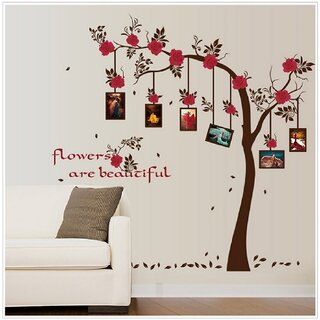 SK9086 New Chic Family Red Flowers Photo Frame Tree Wall Sticker Living Room Decor Room Decals