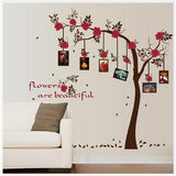 SK9086 New Chic Family Red Flowers Photo Frame Tree Wall Sticker Living Room Decor Room Decals