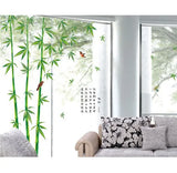 Large Wall Sticker featuring Bamboo and Birds, Outdoor Landscape, Japanese Style, Kanji Characters, Green, Nature, Elegant, Bamboo Leaf Design, Reusable Interior Sticker size 120x180 sk2014 Wall Decor Sticker