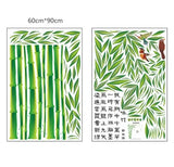 Large Wall Sticker featuring Bamboo and Birds, Outdoor Landscape, Japanese Style, Kanji Characters, Green, Nature, Elegant, Bamboo Leaf Design, Reusable Interior Sticker size 120x180 sk2014 Wall Decor Sticker