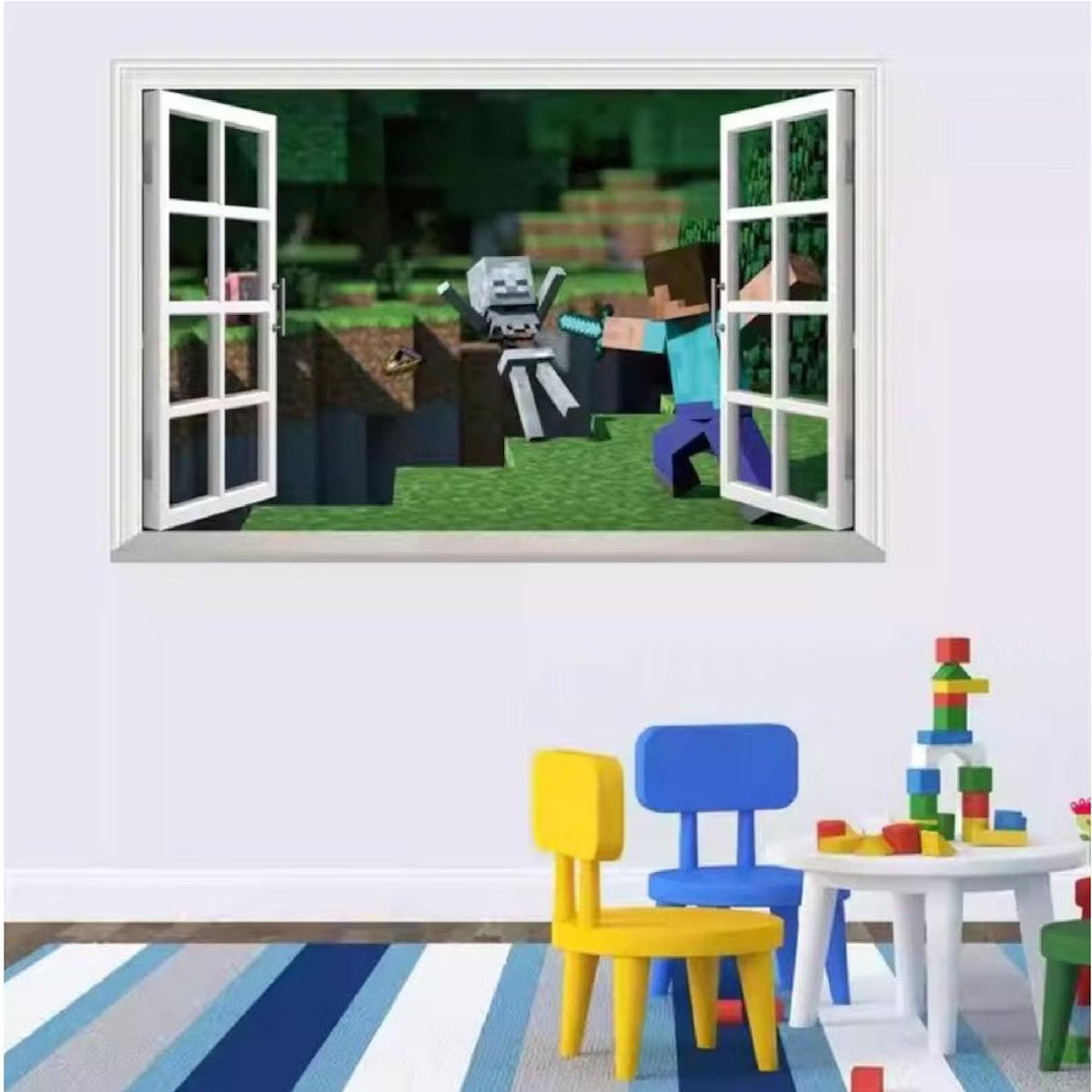 3D Gaming Wall Art Stickers Pixel Block Game Decals PVC Kids Room Decor H size 50x60  aw6028