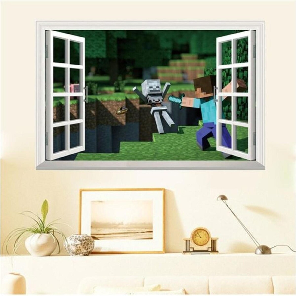 3D Gaming Wall Art Stickers Pixel Block Game Decals PVC Kids Room Decor H size 50x60  aw6028