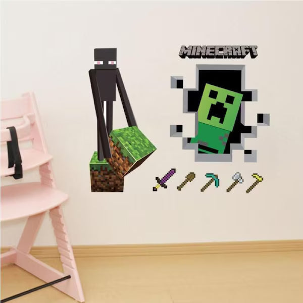 Minecraft Wall Cling Decal Decor Poster (Creeper Enderman) size 50x60 aw6014