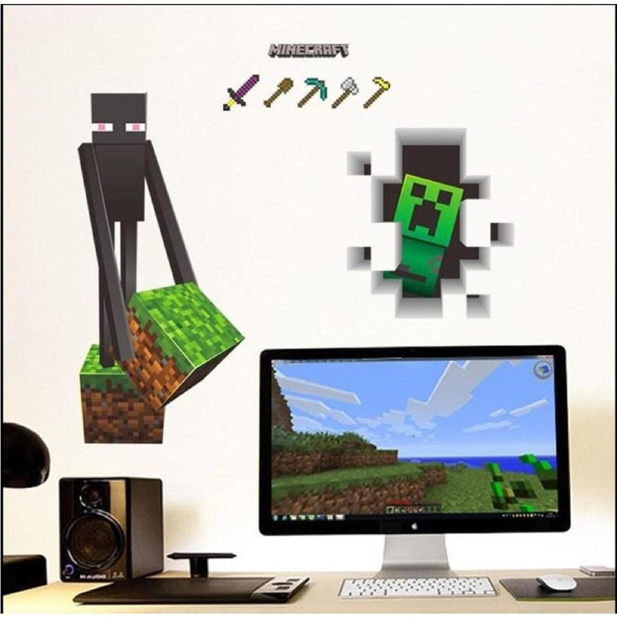 Minecraft Wall Cling Decal Decor Poster (Creeper Enderman) size 50x60 aw6014