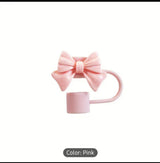 1PC Cute Bow Straw Cap Cover for 10mm Straws – Fits Stanley Tumbler Cups, Dustproof & Leak-Resistant (Random Color)