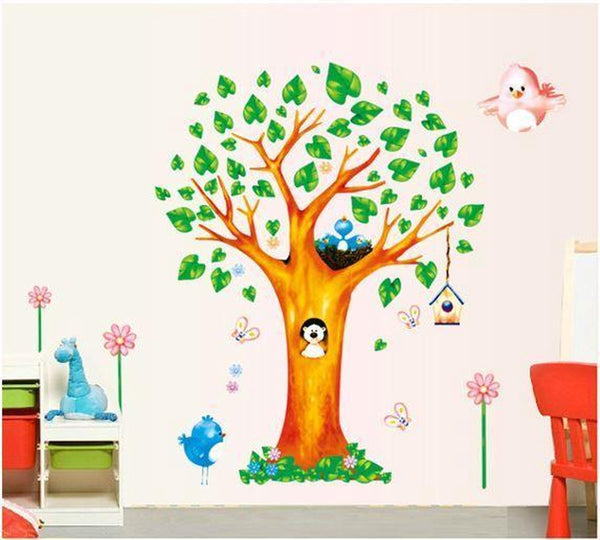 green family tree wall decal sticker bear the bird nest cute cartoon bedroom cottage stickers for kids rooms Ay9125